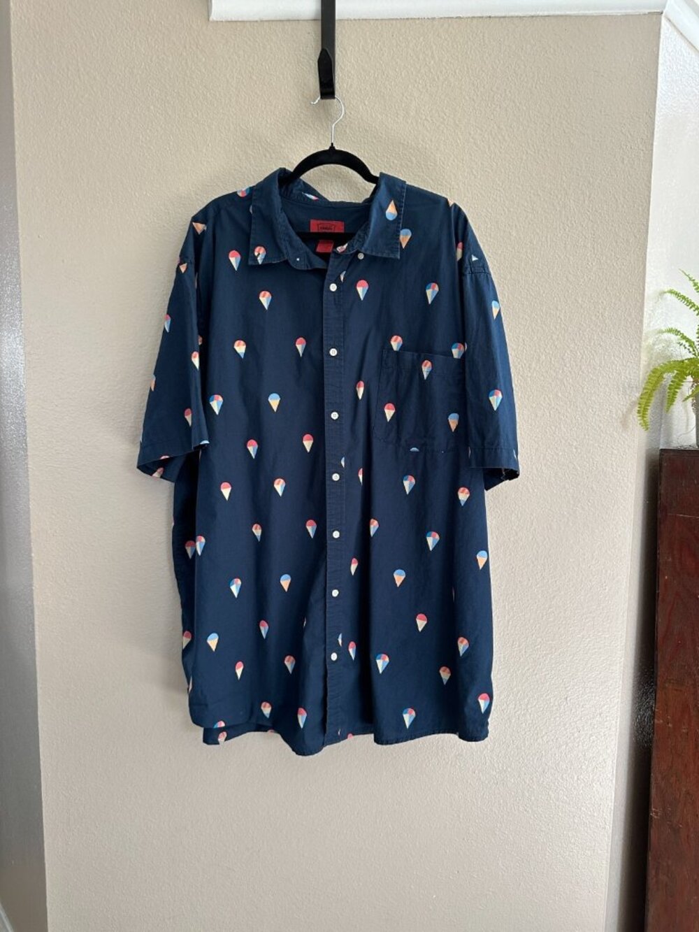 The Foundry Supply Co Mens 3XLT Navy Button-Up Ice Cream Cone Short Sleeve Shirt